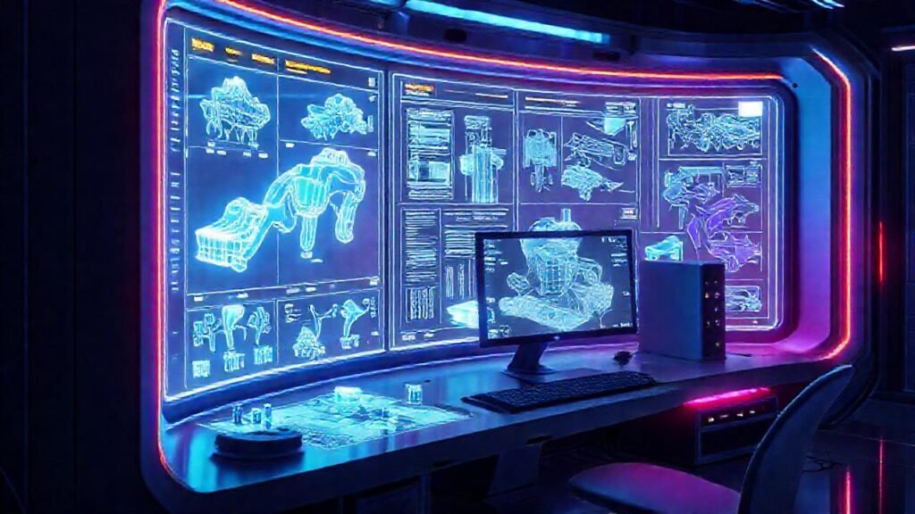 Interfaz CAD futurista: diseño digital y elegante