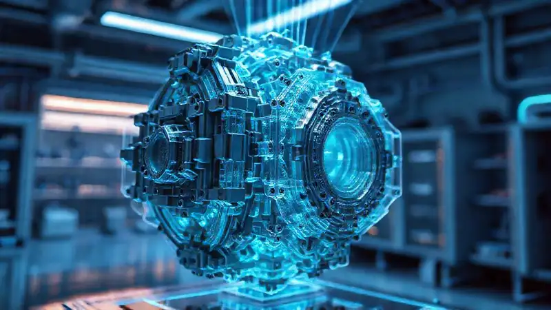 Modelo 3D complejo proyectado holográficamente futurista