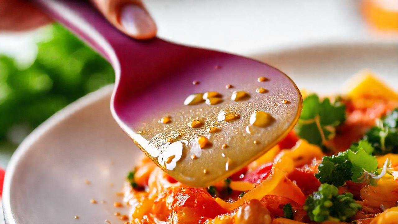 Una espátula de silicona muestra alimentos apetitosos