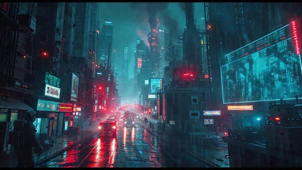 Ciudad cyberpunk futurista