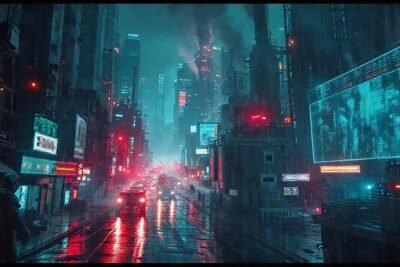 Ciudad cyberpunk futurista