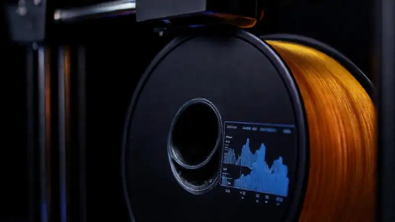 Impresora 3D muestra datos técnicos vibrantes