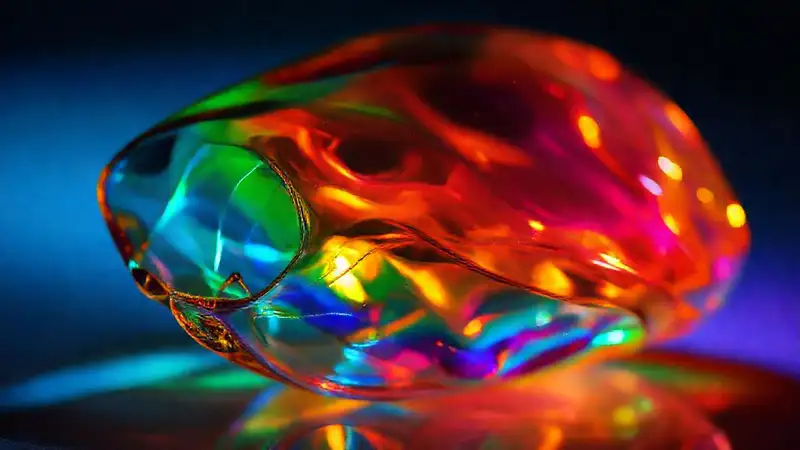 Objeto transparente, colores vibrantes y detalles artísticos