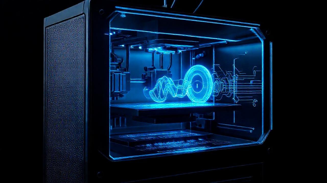 Impresora 3D futurista azul y potente