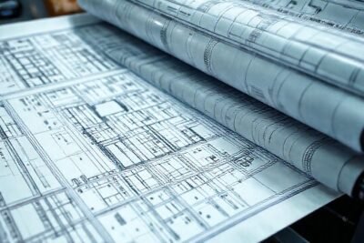 Un plano arquitectónico complejo se imprime