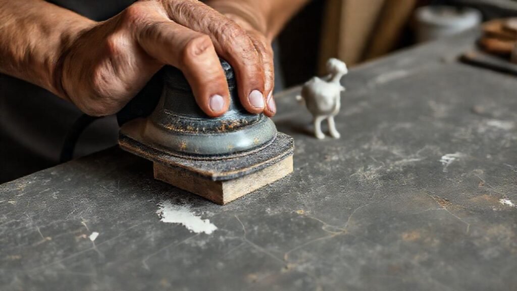 Manos restauran cuidadosamente un modelo agrietado