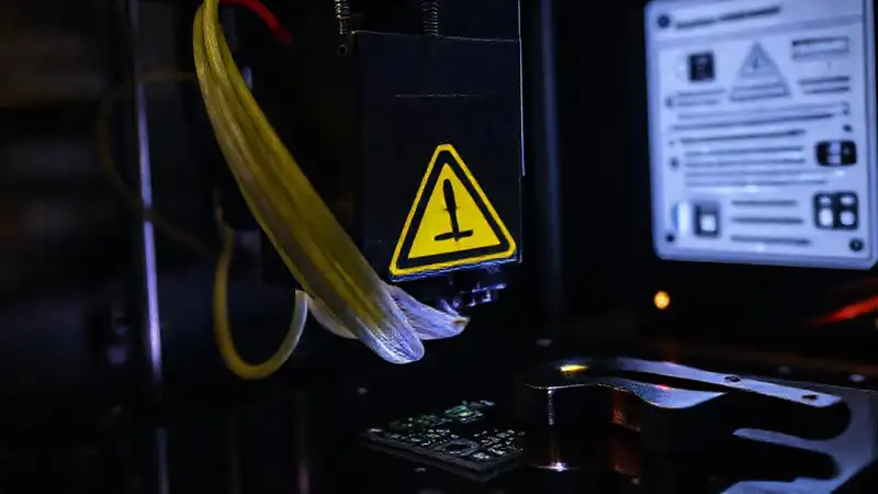 Impresora 3D defectuosa en oscuro taller