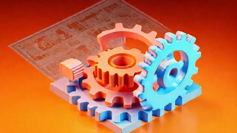 Engranajes 3D vibrantes, diseño minimalista y preciso