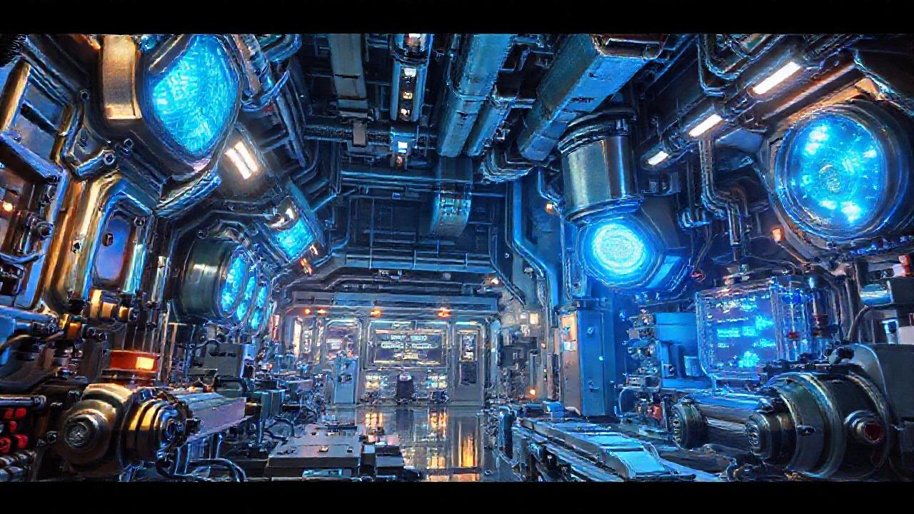 Laboratorio futurista emite energía azul intensa