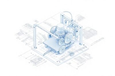 Esquema técnico de impresora 3D precisa