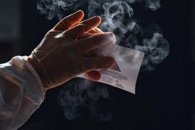 Manos remueven impresión caliente con precaución