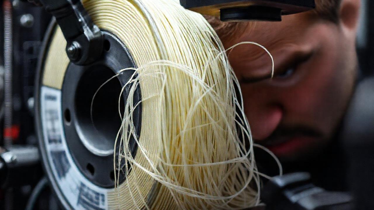 Un ingeniero frustrado observa filamentos de PLA