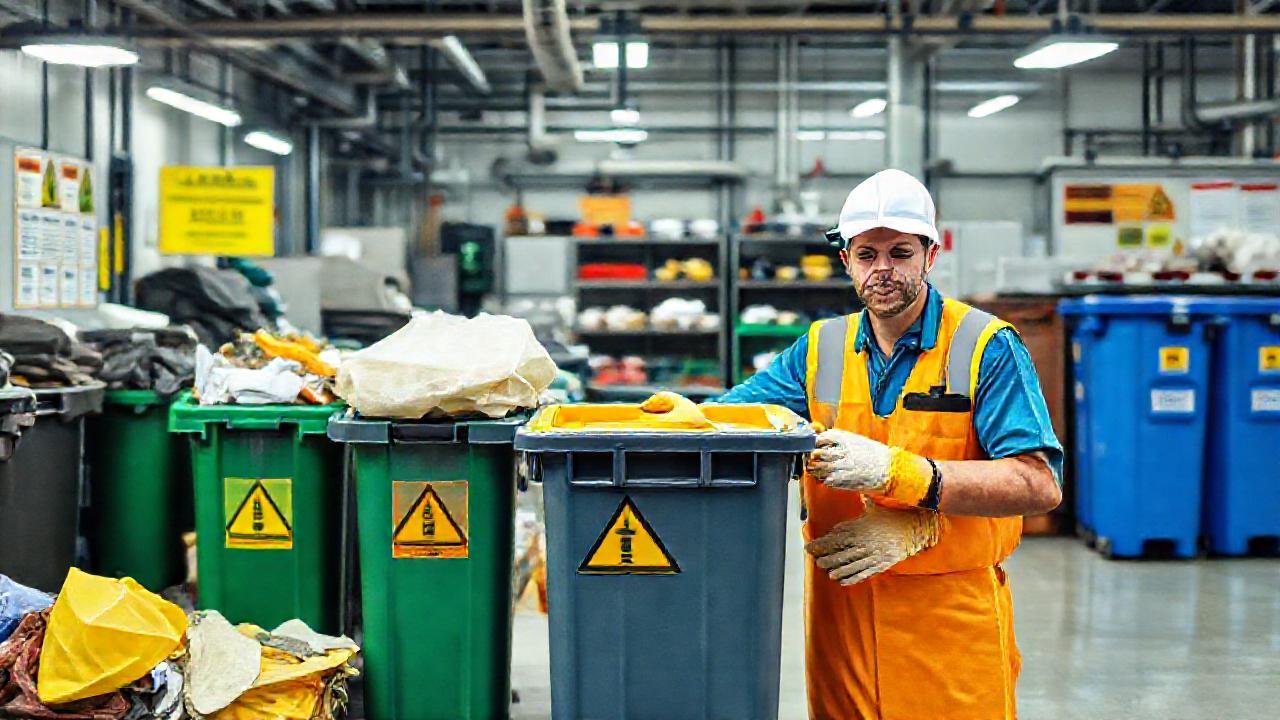 Trabajadores gestionan residuos de forma segura