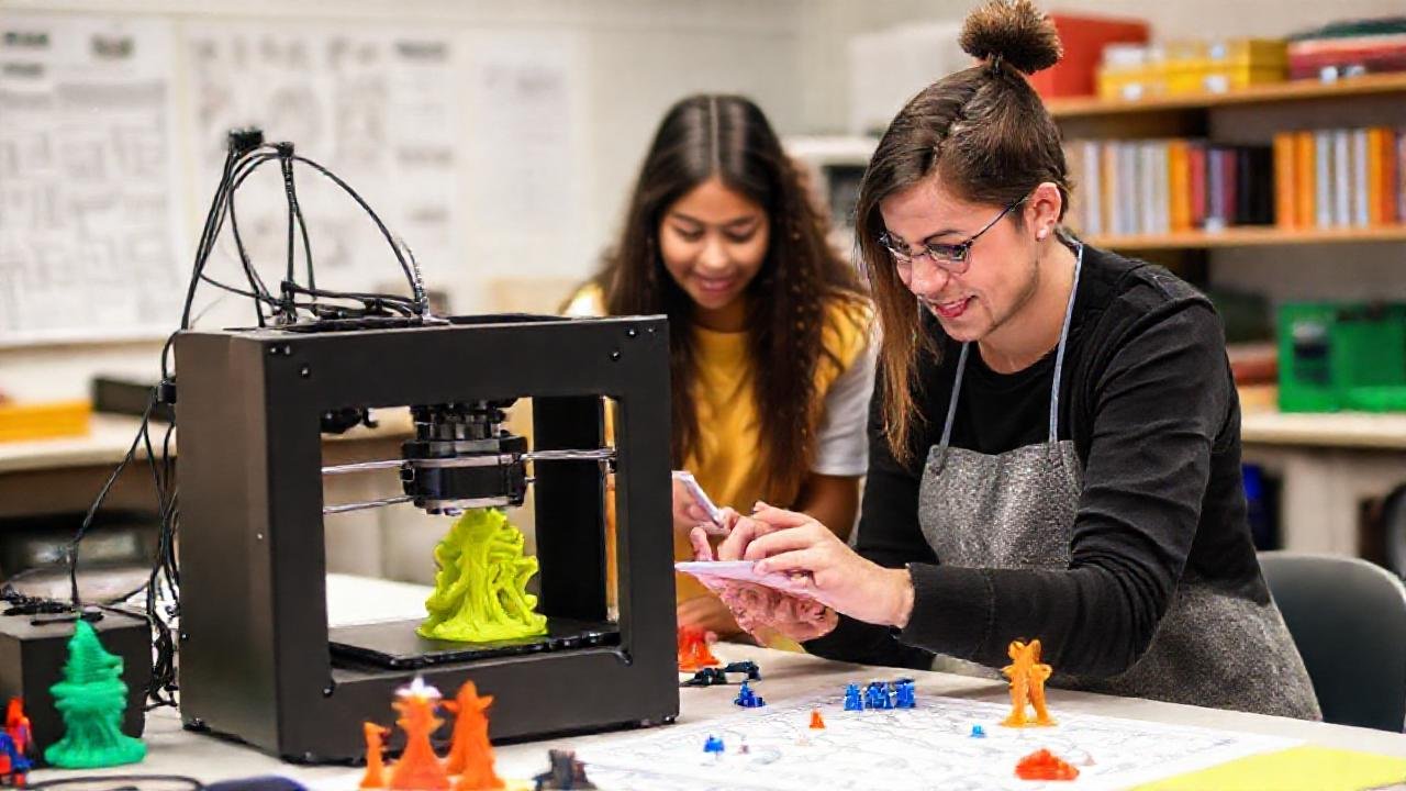 El profesor usa la impresora 3D para aprender
