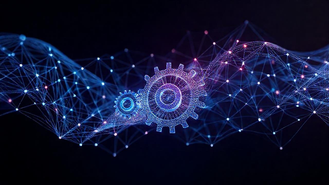 Interfaz futurista muestra engranajes complejos
