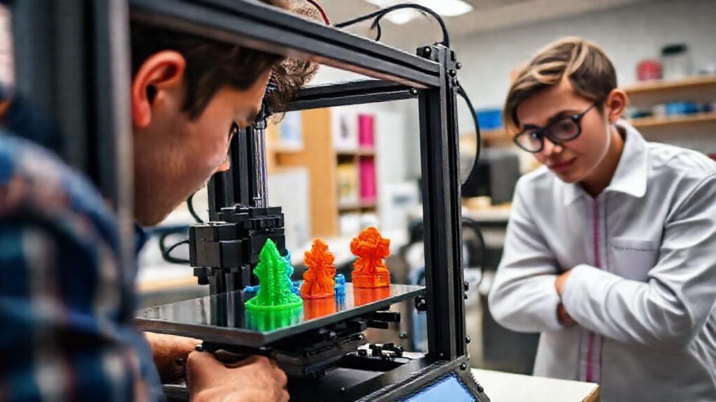 Un estudiante observa una impresión 3D