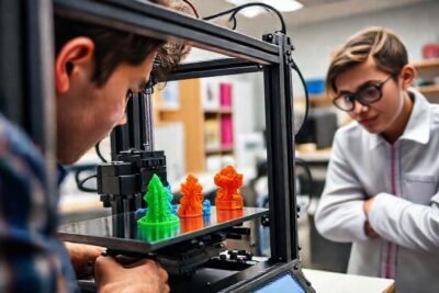 Un estudiante observa una impresión 3D