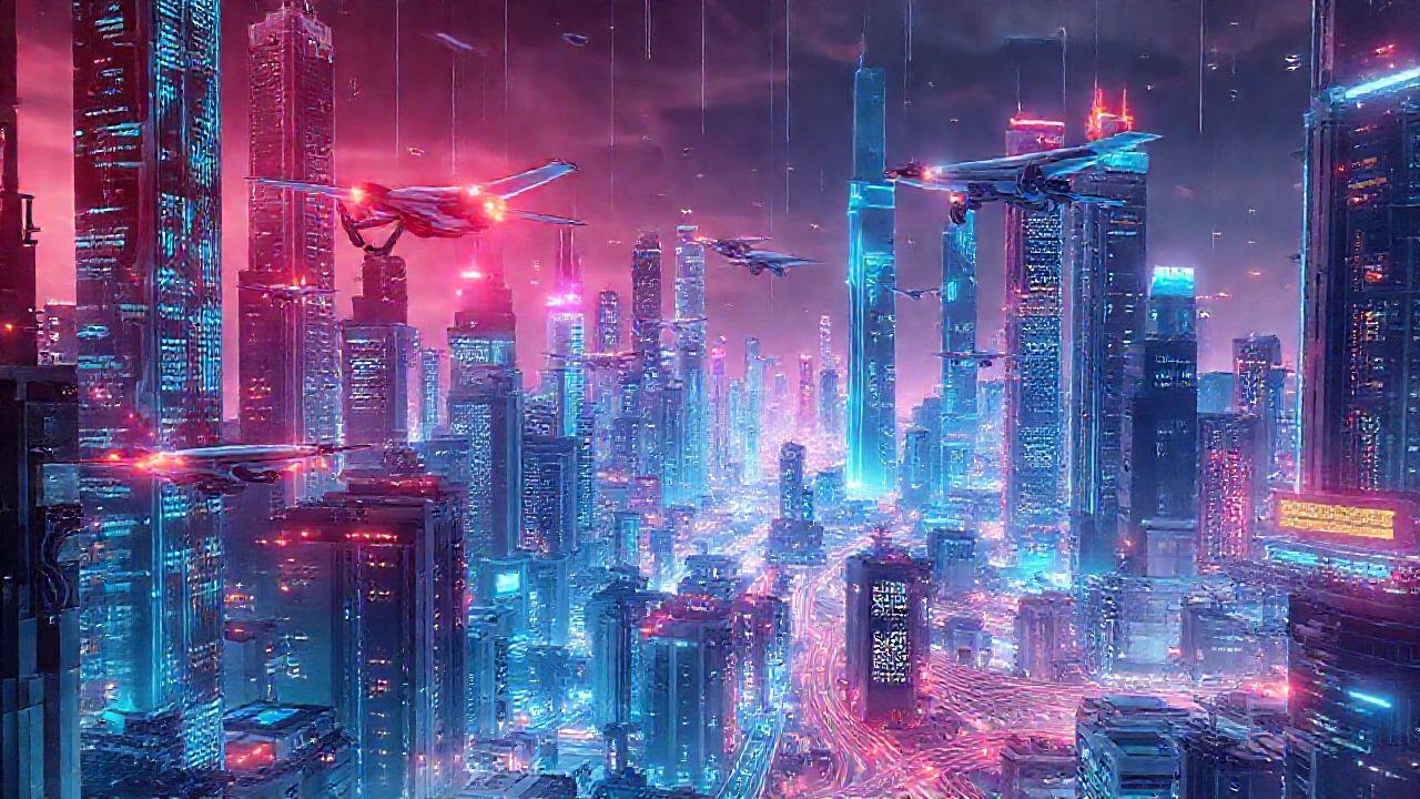 Una ciudad futurista y tecnológica fluye