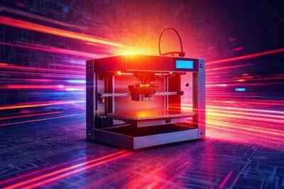 Impresión 3D con diseño técnico vibrante