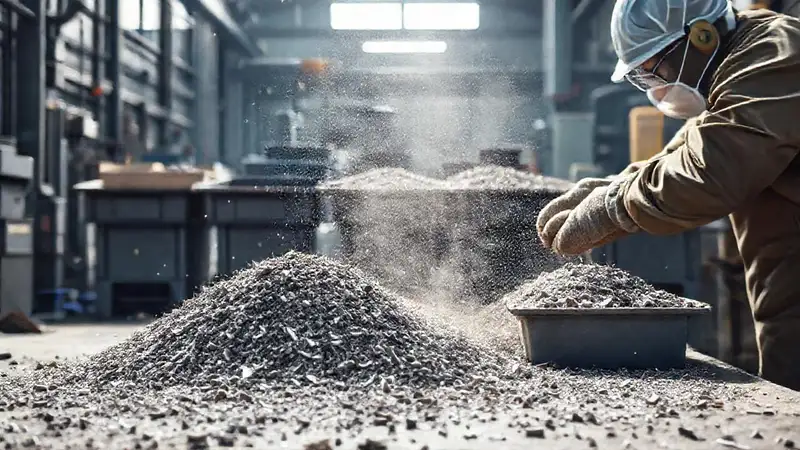 Trabajadores clasifican metal en un entorno limpio