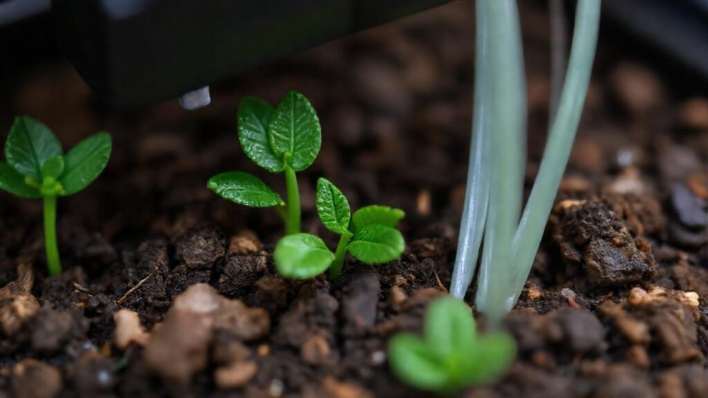 Hilos biodegradables crecen en la tierra