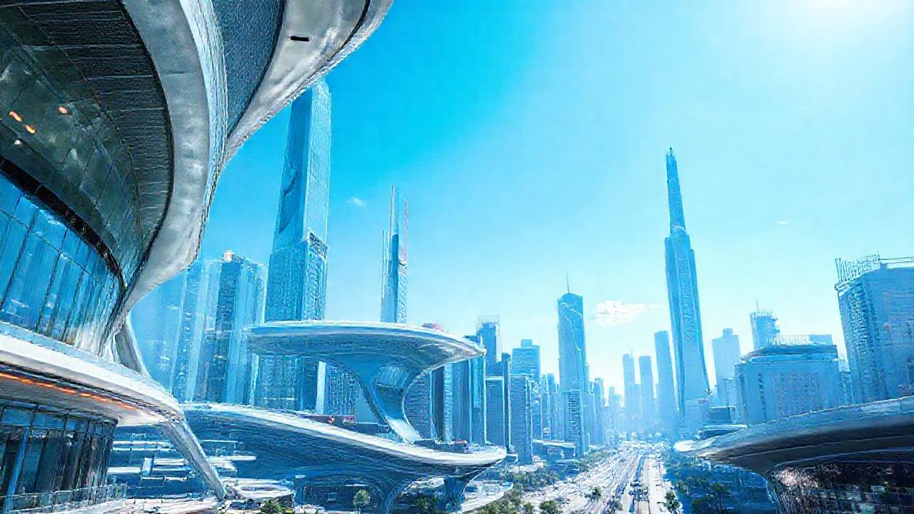 Ciudad futurista de polímeros brillantes