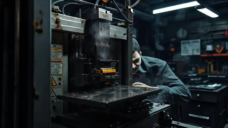 Un técnico frustrado trabaja con una impresora 3D
