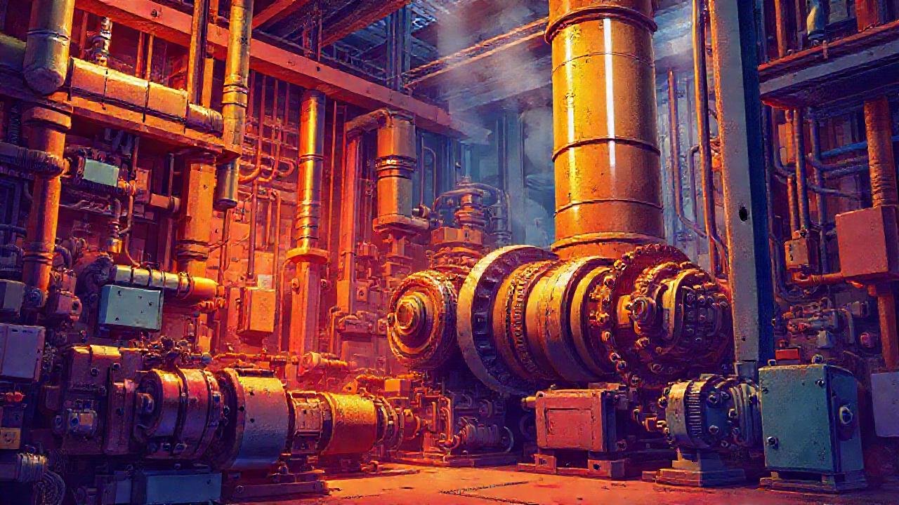 Ilustración técnica industrial detallada y colorida