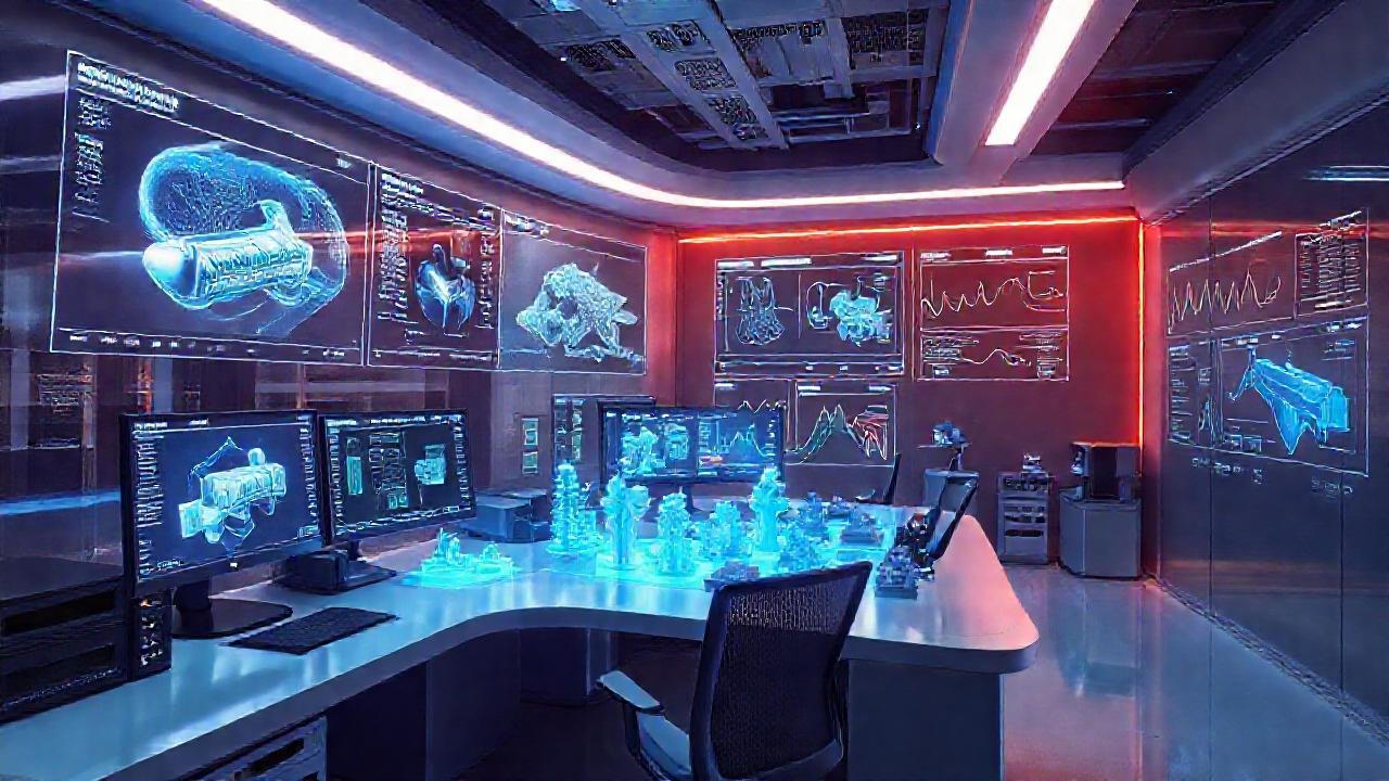 Oficina futurista con tecnología avanzada