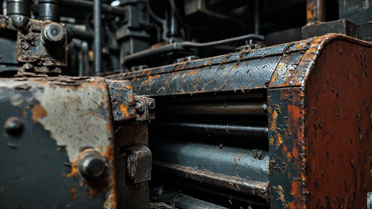 Impresora industrial: realismo sombrío y deteriorado