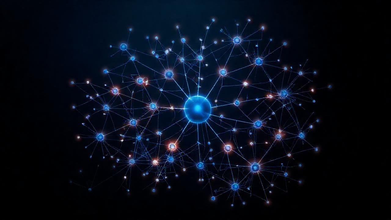 Red neuronal abstracta, conectividad luminosa y compleja