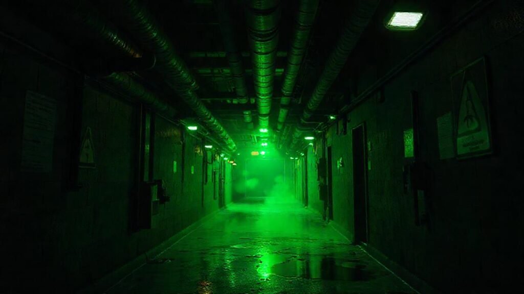 Un pasillo oscuro y peligroso emite brillo
