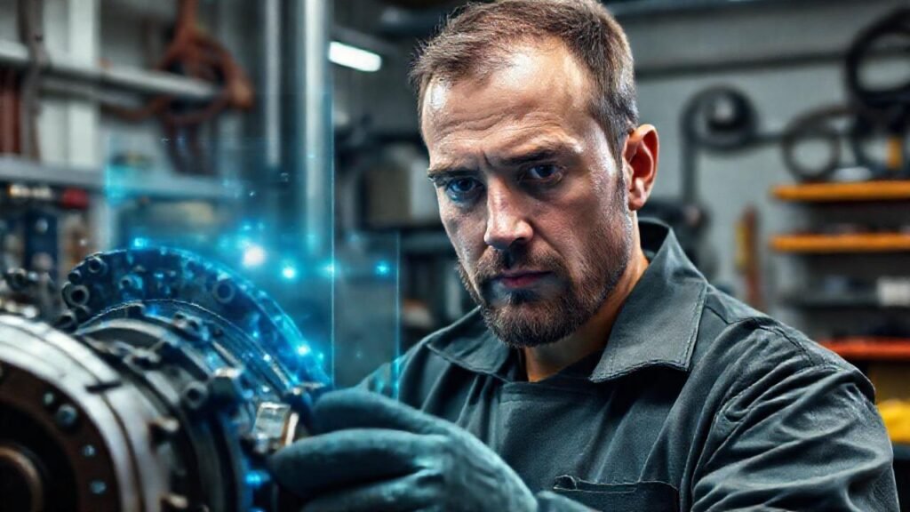 Técnico reparando metal digitalmente