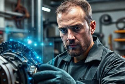 Técnico reparando metal digitalmente