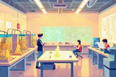 Aula futurista: aprendizaje innovador y colorido