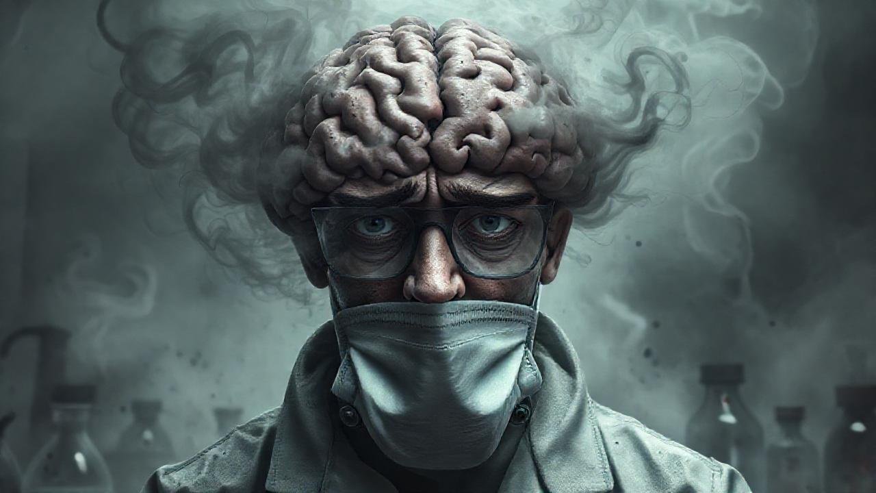 Un cerebro angustiado en un laboratorio turbio