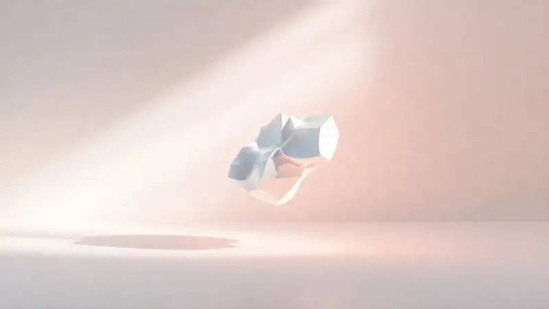 Modelo 3D flotante, luz etérea y minimalista