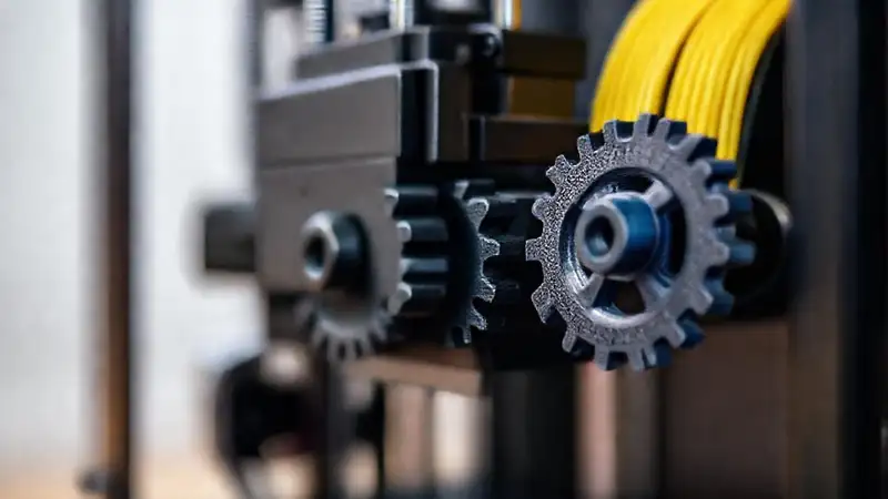 Impresora 3D muestra engranajes de filamento