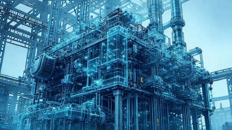 Complejo industrial robótico, transparente y tecnológico
