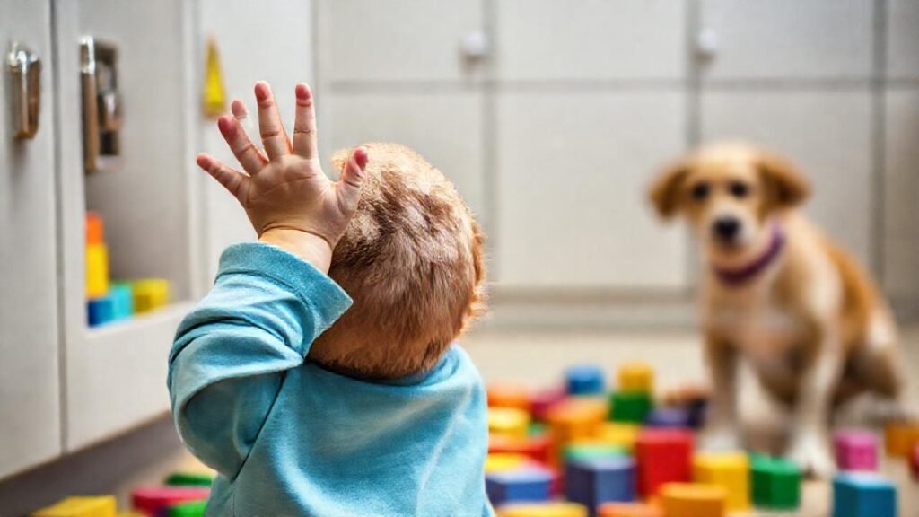 Un niño busca bloques