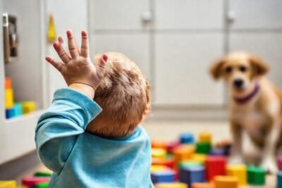 Un niño busca bloques