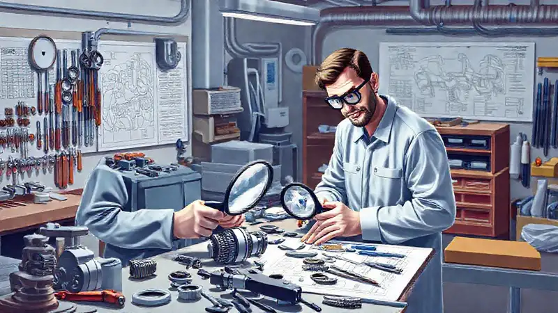Técnico examina piezas con precisión