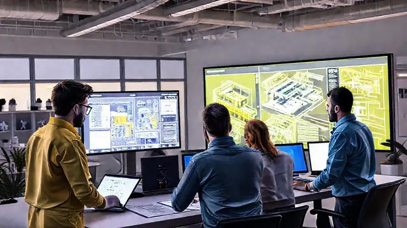 Ingenieros colaboran en diseños digitales modernos