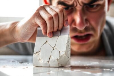 Mano arregla cerámica rota con cuidado