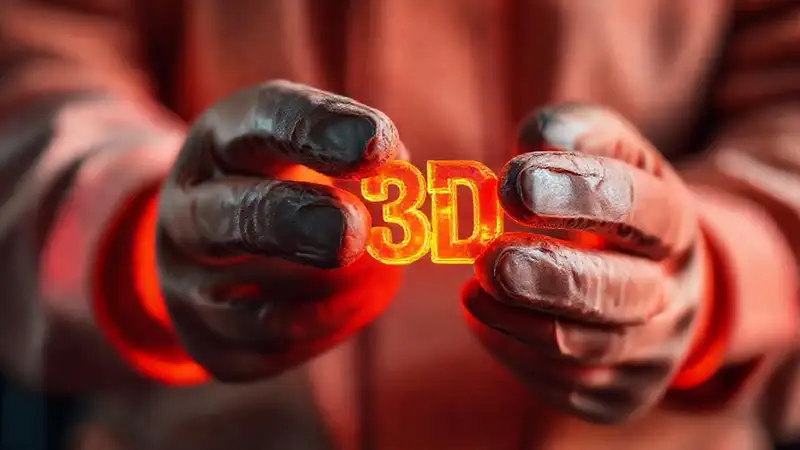 Manos enfocadas, impresión 3D brillante y segura