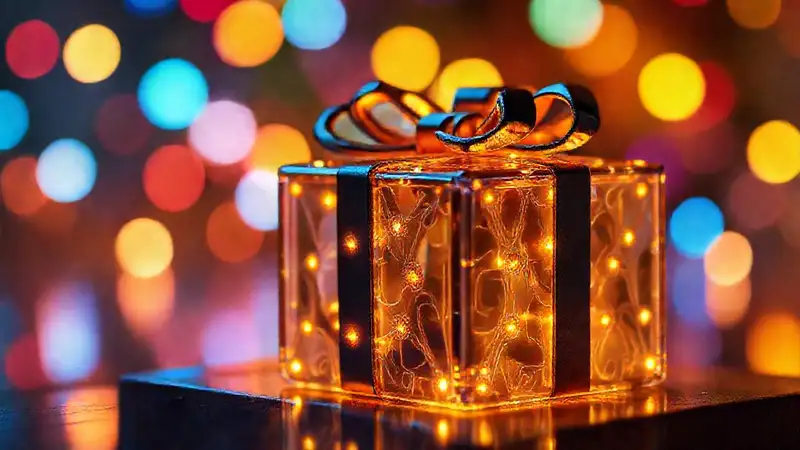 Regalo 3D brillante con luz cálida