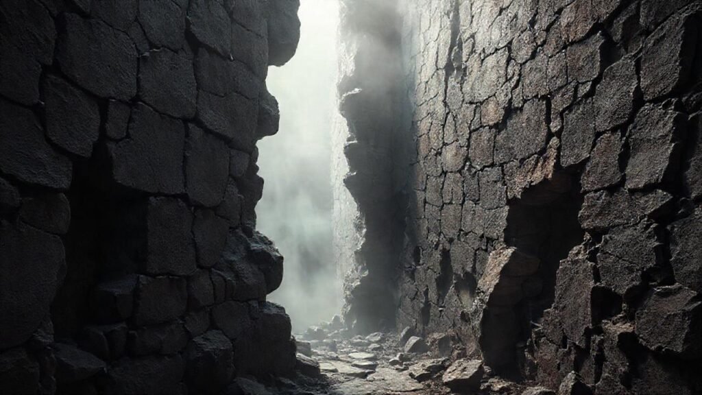 Paredes rotas evocan decadencia sombría digital