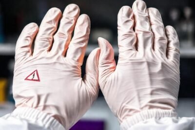 Manos trabajan con resina colorida en laboratorio