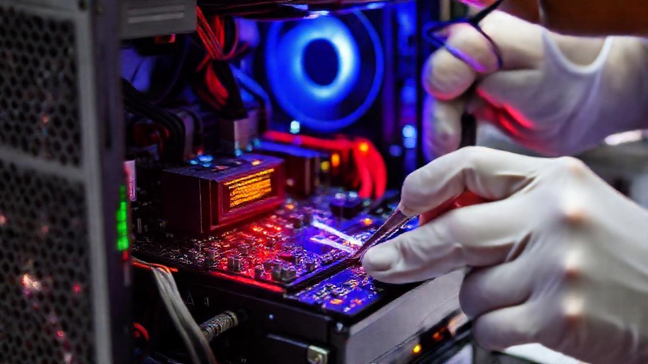 Técnico limpia PSU con detalle