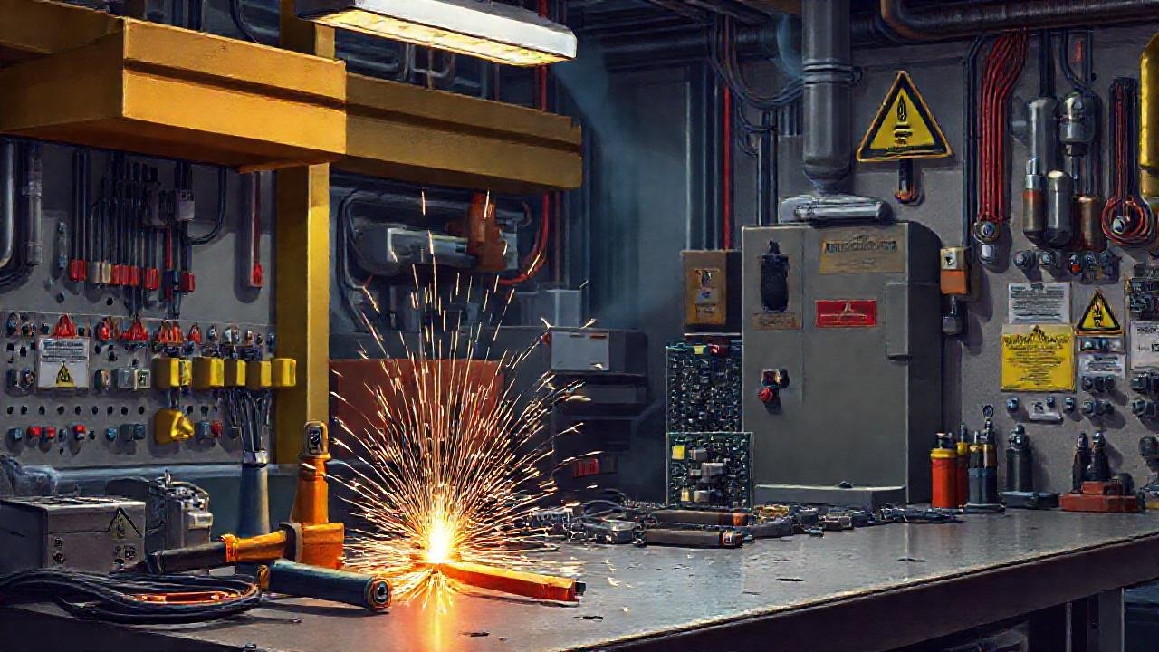 Electricista trabaja con seguridad en detalle